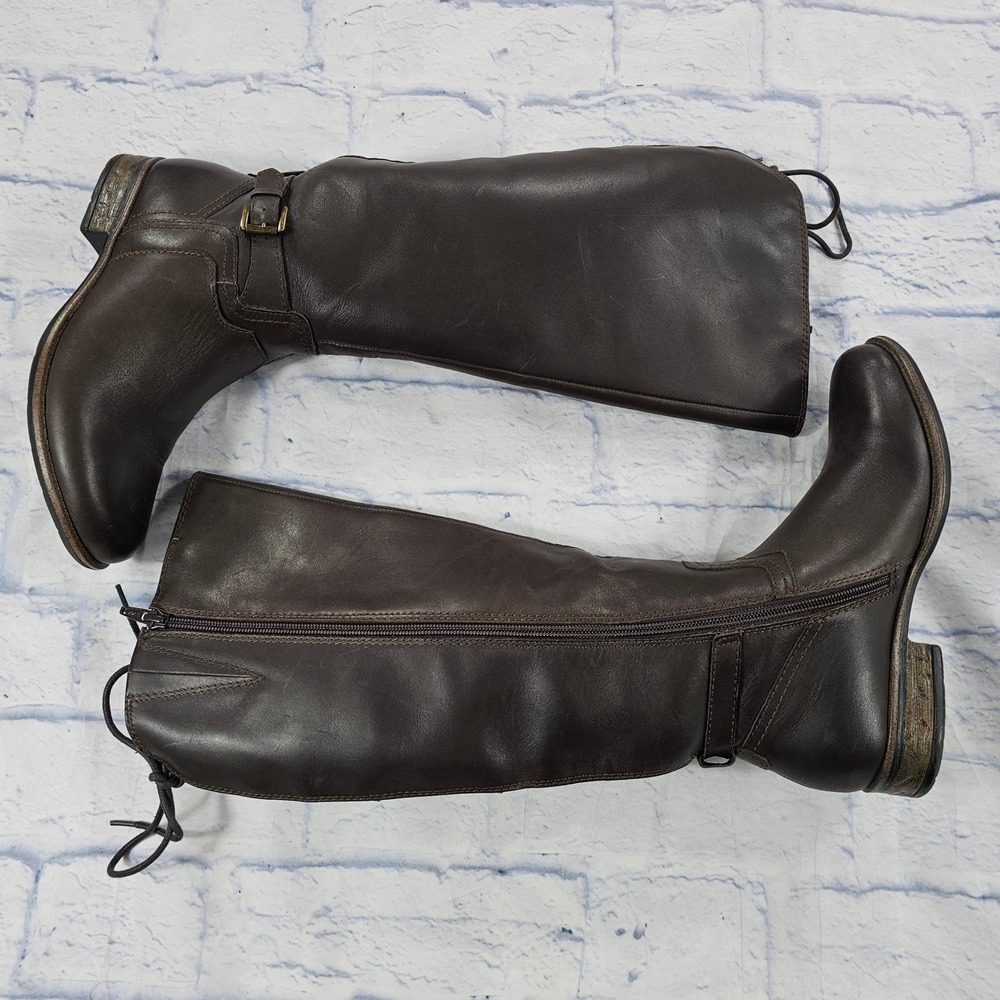 Earth Avani Tall Leather Boots Womens 7 Brown Riding Back Lace Up Western